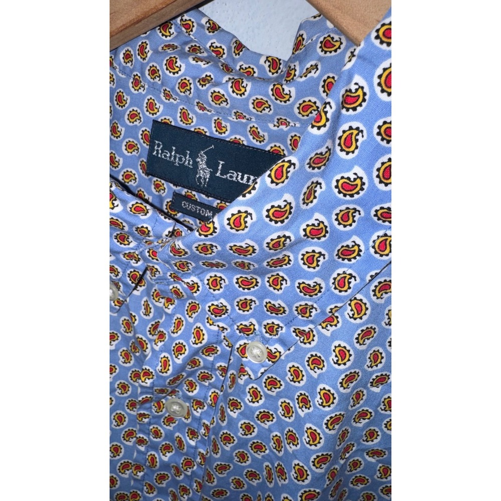 Ralph Lauren Mens Blue Paisley Preppy Classic Custom Fit Button Down Shirt XXL - Picture 2 of 7